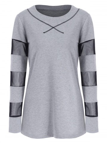 Full Sleeve See Through Mesh Insert T-shirt