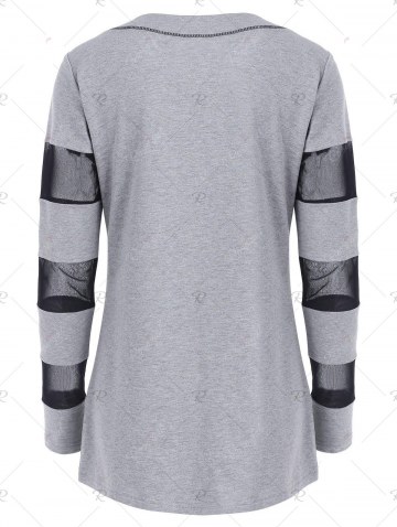 Full Sleeve See Through Mesh Insert T-shirt