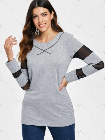 Full Sleeve See Through Mesh Insert T-shirt