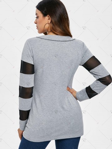 Full Sleeve See Through Mesh Insert T-shirt