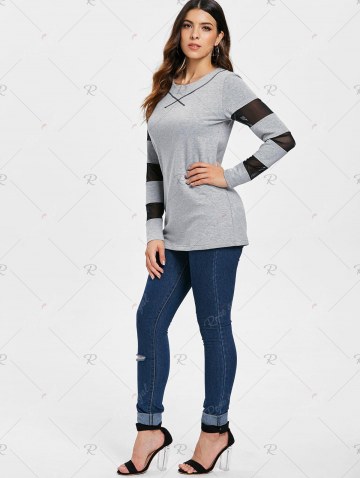 Full Sleeve See Through Mesh Insert T-shirt