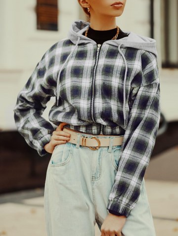 Fuzzy Flannel Hooded Faux Shearling Lined Plaid Jacket