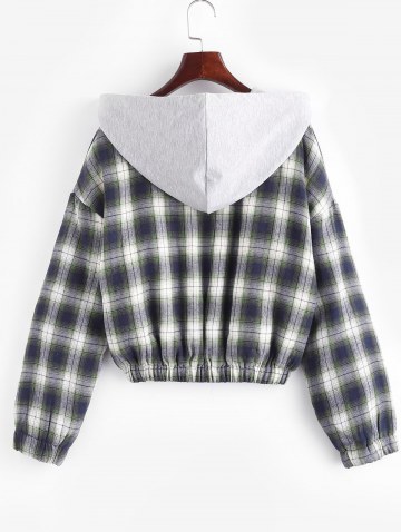 Fuzzy Flannel Hooded Faux Shearling Lined Plaid Jacket