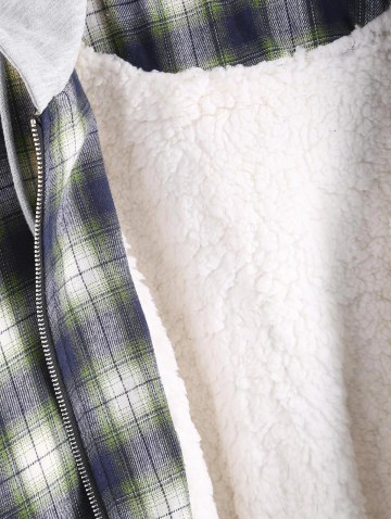 Fuzzy Flannel Hooded Faux Shearling Lined Plaid Jacket