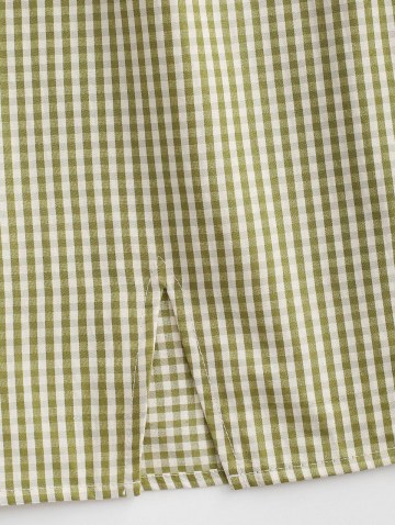 Gingham Puff Sleeve Front Twist Two Piece Skirt Set