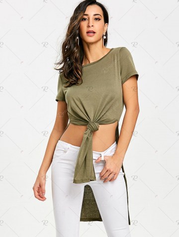 High Slit Front Knot T-shirt
