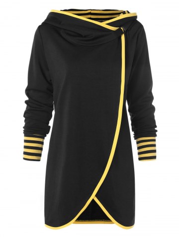 Hit Color Long Asymmetrical Hoodie