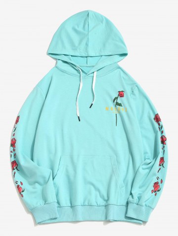 Kangaroo Pocket Flower Rose Print Graphic Hoodie
