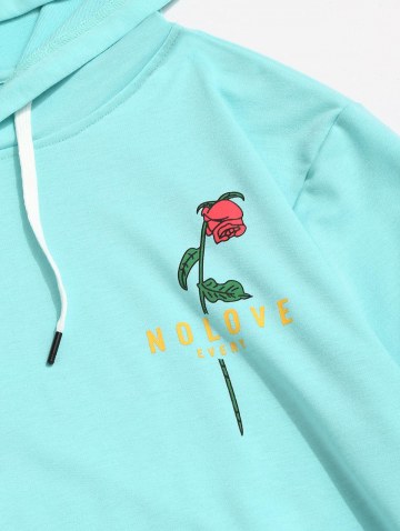 Kangaroo Pocket Flower Rose Print Graphic Hoodie