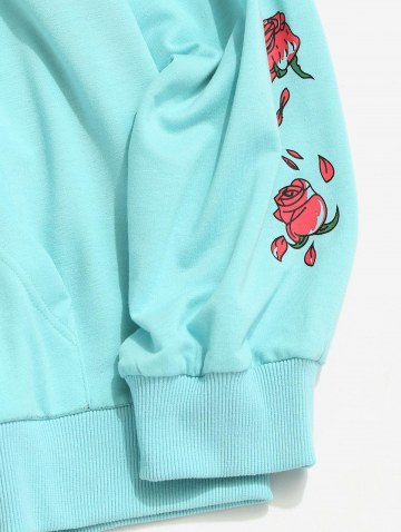 Kangaroo Pocket Flower Rose Print Graphic Hoodie