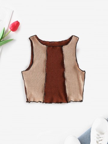 Knitted Colorblock Topstitching Tank Top