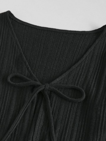 Lace Insert Bowknot Bodycon Dress With Tie Front Cardigan