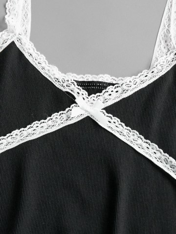 Lace Insert Bowknot Bodycon Dress With Tie Front Cardigan