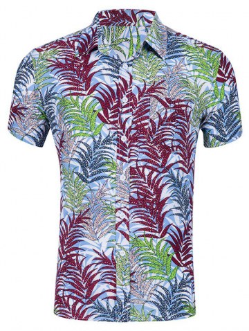 Leaf Print Leisure Short Sleeves Shirt
