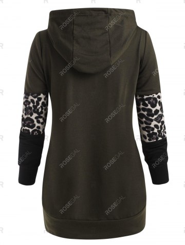 Leopard Patchwork Pocket Drawstring Hoodie