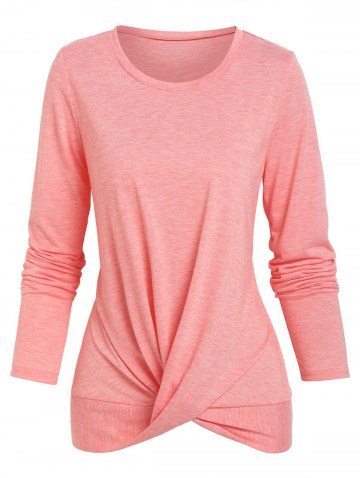 Long Sleeve Twist Front Heathered T-shirt