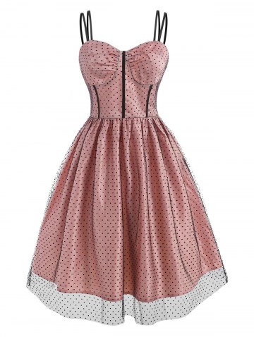 Mesh Overlay Polka Dot Corset Style Dress