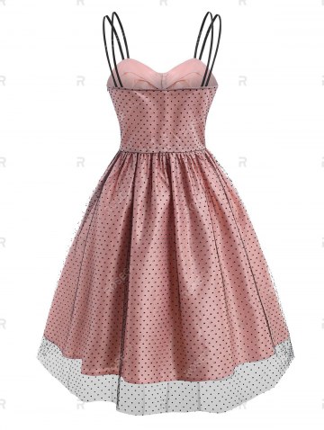 Mesh Overlay Polka Dot Corset Style Dress