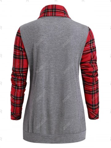 Mock Button Plaid Loose Sweatshirt