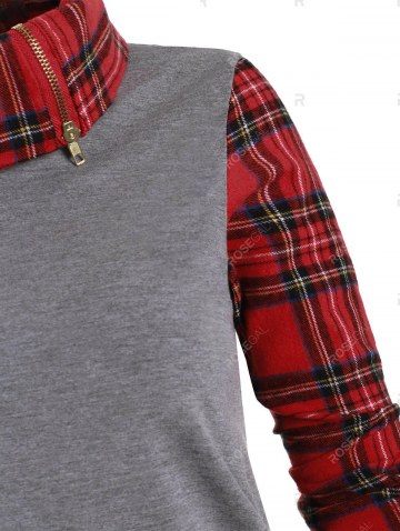 Mock Button Plaid Loose Sweatshirt