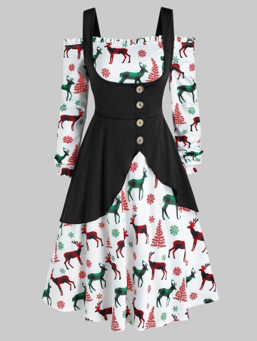 Off The Shoulder Christmas Elk Print Dress And Top Set