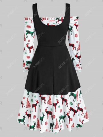 Off The Shoulder Christmas Elk Print Dress And Top Set
