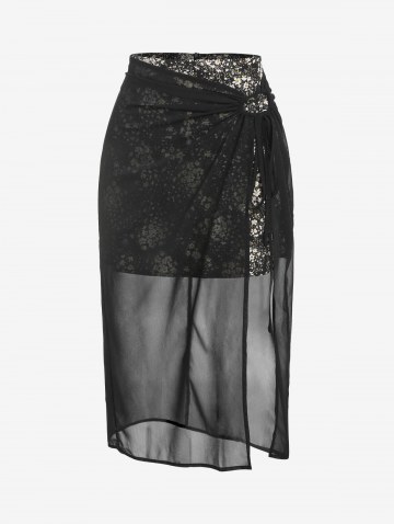 Overlay Cinched Drawstring Tiny Floral Skirt