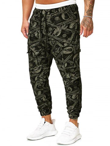 Paper Money Print Drawstring Pencil Pants