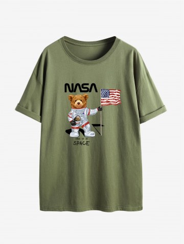 Patriotic American Flag Bear Print Drop Shoulder T Shirt