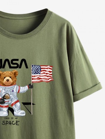 Patriotic American Flag Bear Print Drop Shoulder T Shirt