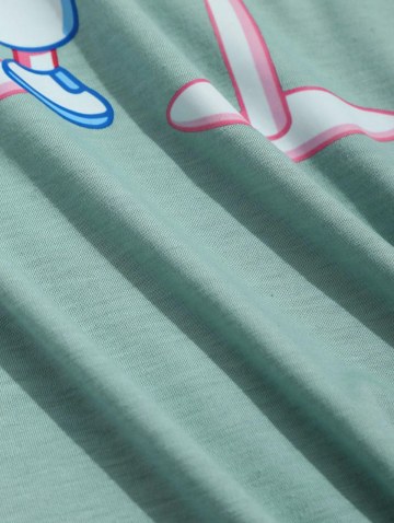 People Table And Pizza Print Round Neck T-shirt