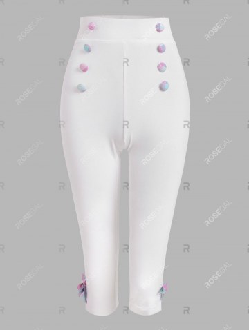 Plaid Insert Bowknot Mock Button Slit Crop Leggings