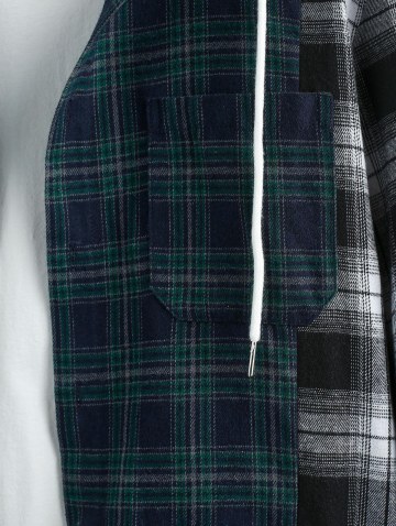 Plaid Patchwork Hooded Shirt