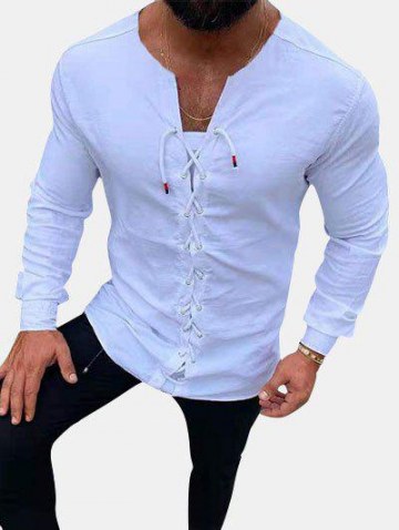 Plain Lace Up Long Sleeve Leisure Shirt