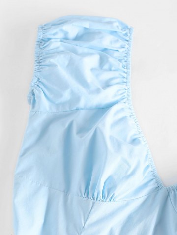 Puff Sleeve Ruched Slit Pastel Dress