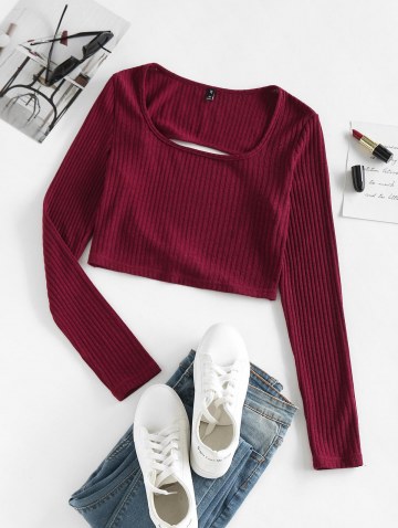 Ribbed Cutout Twist Crop Slim Tee