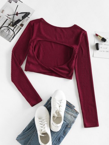 Ribbed Cutout Twist Crop Slim Tee