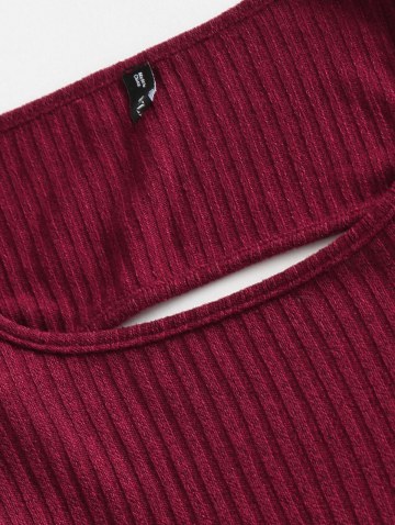 Ribbed Cutout Twist Crop Slim Tee