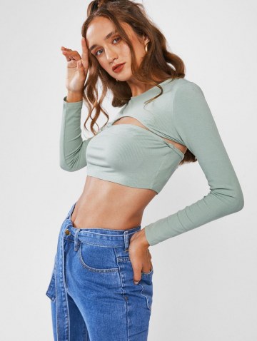 Ribbed Extreme Crop T Shirt With Tube Top
