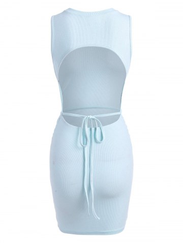 Ribbed Open Back Ruched Bodycon Dress