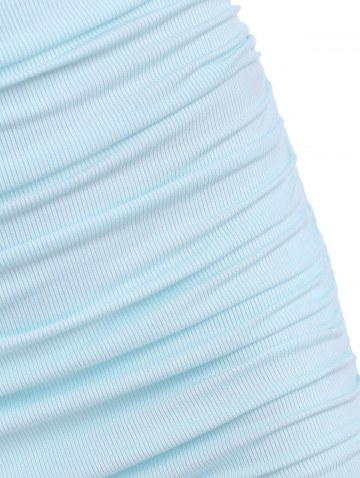Ribbed Open Back Ruched Bodycon Dress