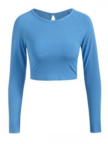 Ribbed Raglan Sleeve Twisted Cutout T Shirt