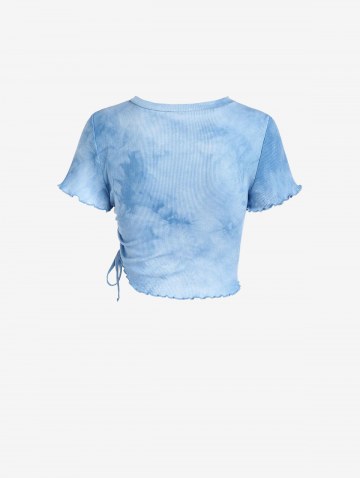 Ribbed Tie Dye Button Placket Cinched T Shirt