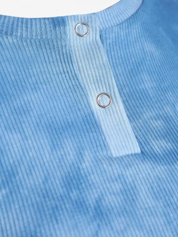 Ribbed Tie Dye Button Placket Cinched T Shirt
