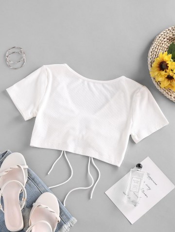 Ribbed Tie Front Crop T Shirt