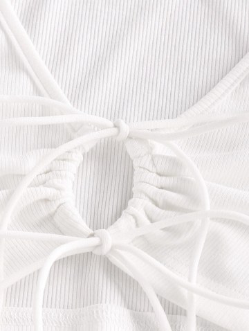 Ribbed Tie Front Crop T Shirt