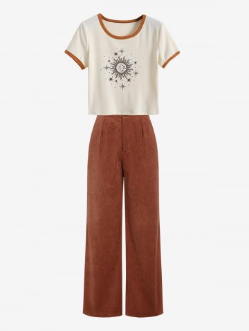 Ringer Cropped Tee And Pockets Wide Leg Pants Set