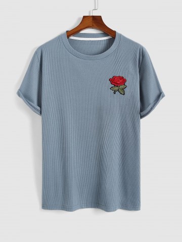 Rose Embroidery Solid Color T-shirt