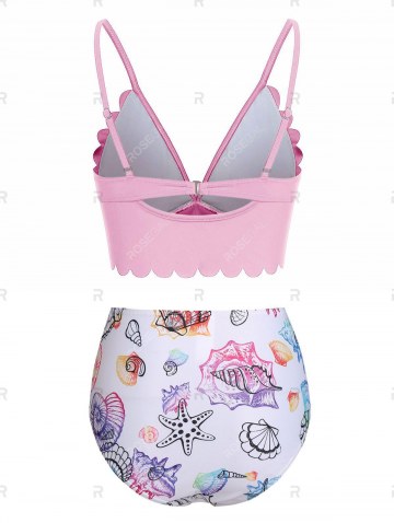 Shell Starfish Print Scalloped Padded Bikini Set