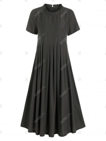 Short Sleeve Pleated Belted Casual Dress